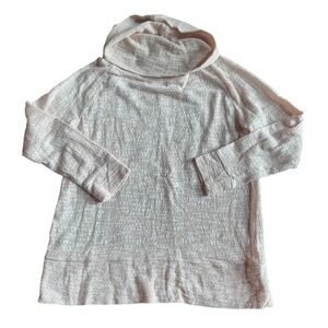 LOFT XL Textured Cowl Neck Long Sleeve Sweater Pullover Peach White Knit‎